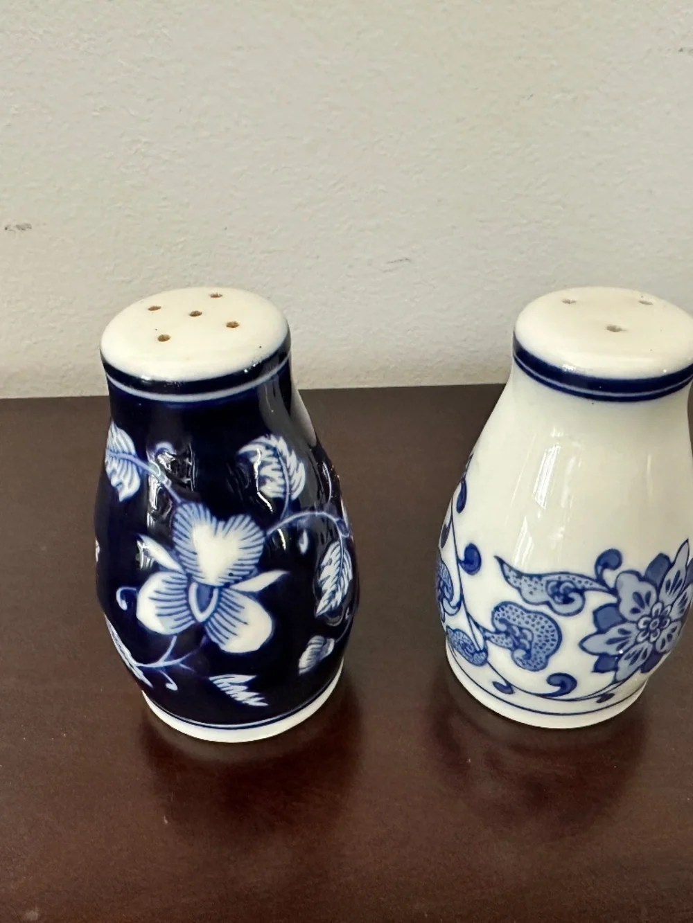 Pier 1 Ceramic Salt & Pepper Shakers~Blue & White~Floral~EUC